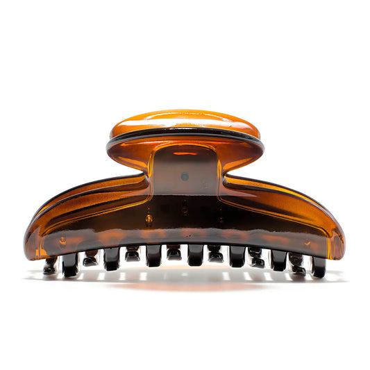 Luna 9 claw clip in Deep Amber — medium tortoise-tone cellulose acetate hair clip, made in France